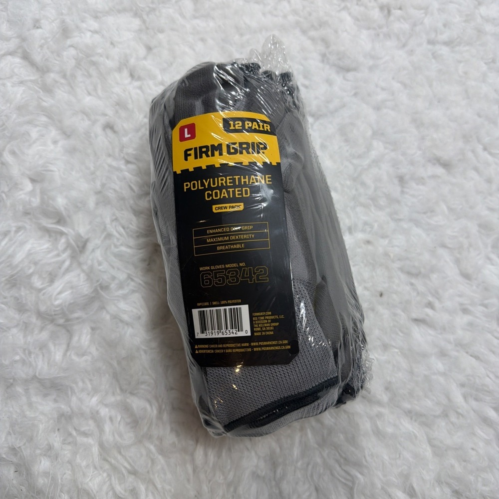 Firm Grip Large Polyurethane Coated Crew Work Gloves Crew Pack Of 12! New!